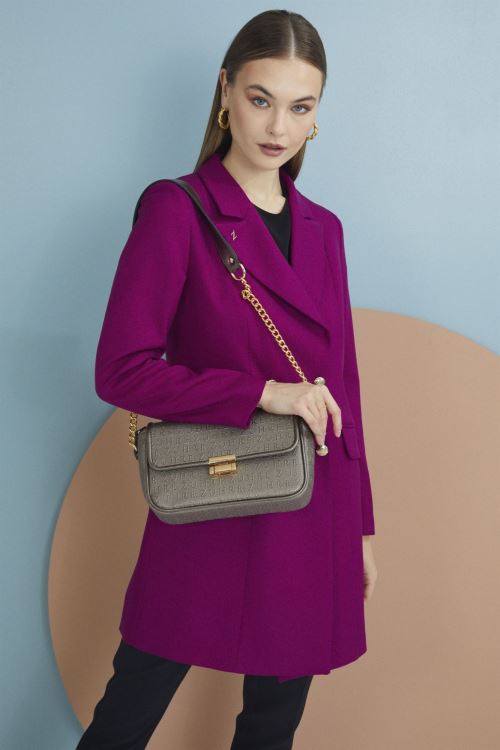 Siyah Monogram Baskılı Antrasit Omuz Çantası