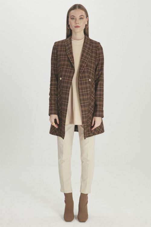 Siyah Çizgili Ceket Bluz Kahve İkili